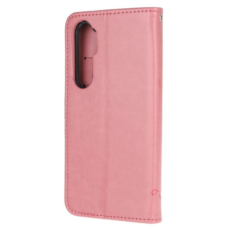 Cover Folio-hoesje Xiaomi Mi Note 10 Lite Rood Grijs Telefoonhoesje Vlinders En Bloemen Van Azië