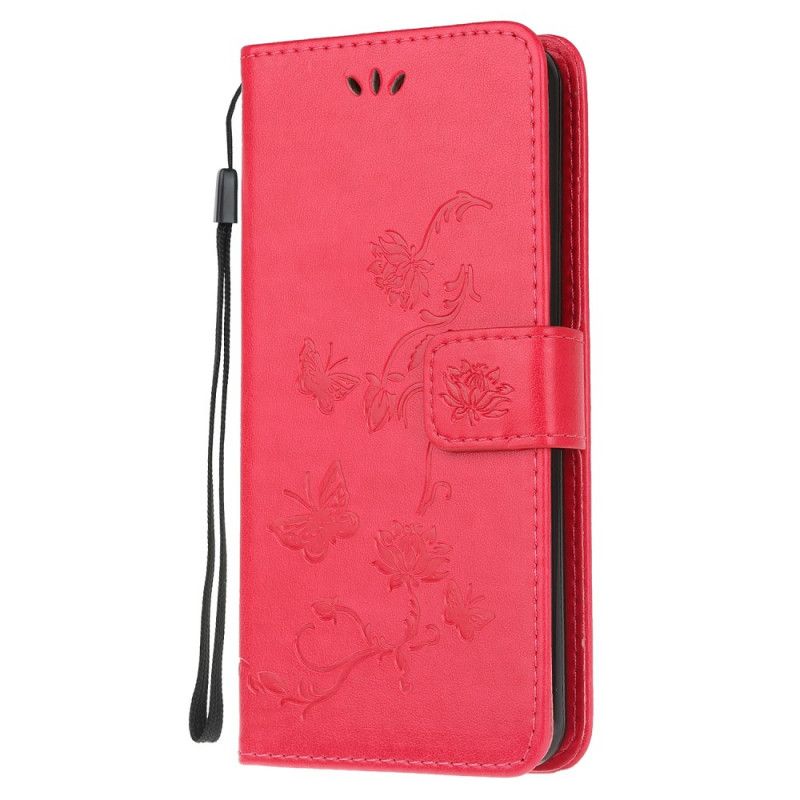 Cover Folio-hoesje Xiaomi Mi Note 10 Lite Rood Grijs Telefoonhoesje Vlinders En Bloemen Van Azië