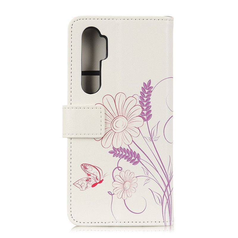 Cover Folio-hoesje Xiaomi Mi Note 10 Lite Telefoonhoesje Vlinders En Bloemen Tekenen