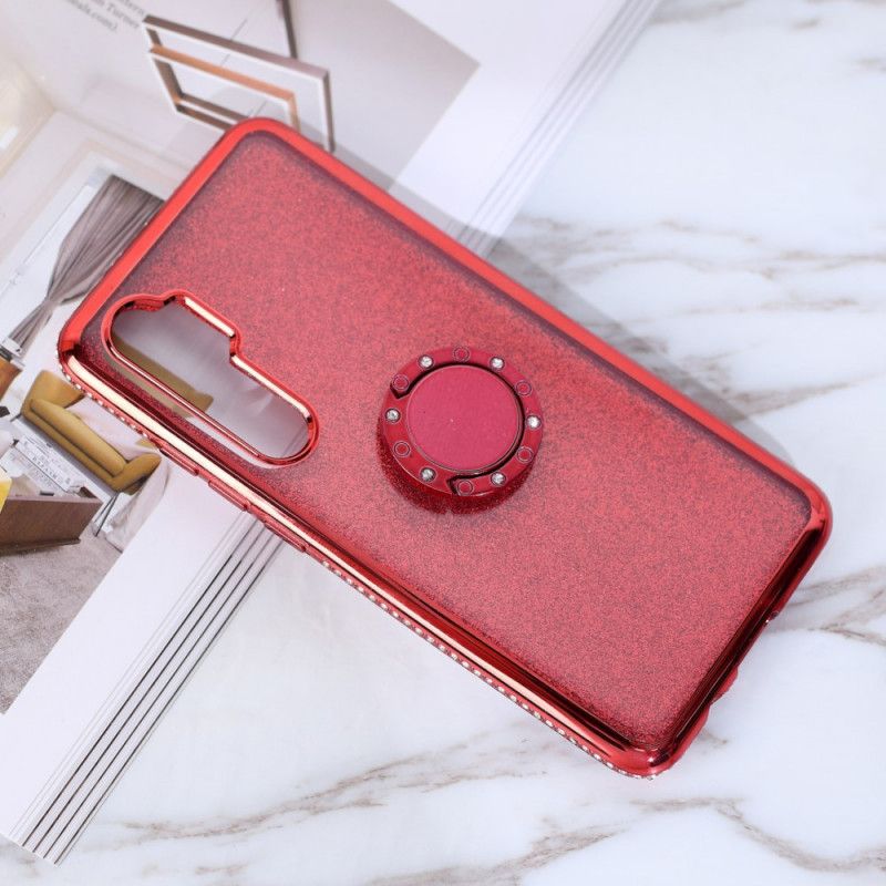 Cover Hoesje Xiaomi Mi Note 10 Lite Lichtpaars Rood Telefoonhoesje Ring-Steun Voor Pailletten En Diamanten