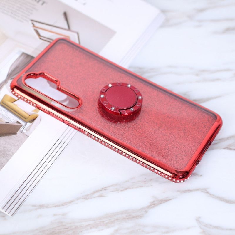 Cover Hoesje Xiaomi Mi Note 10 Lite Lichtpaars Rood Telefoonhoesje Ring-Steun Voor Pailletten En Diamanten