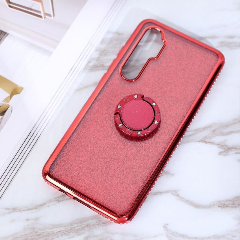 Cover Hoesje Xiaomi Mi Note 10 Lite Lichtpaars Rood Telefoonhoesje Ring-Steun Voor Pailletten En Diamanten