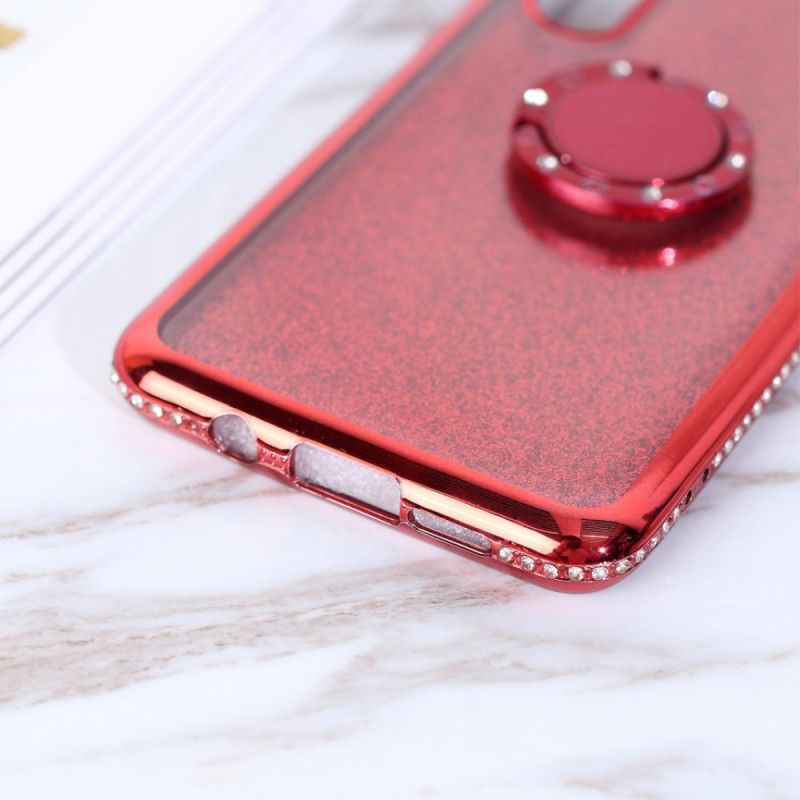 Cover Hoesje Xiaomi Mi Note 10 Lite Lichtpaars Rood Telefoonhoesje Ring-Steun Voor Pailletten En Diamanten