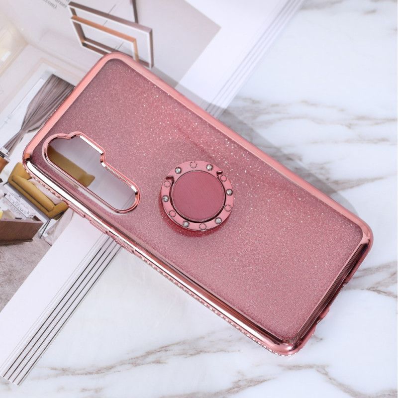 Cover Hoesje Xiaomi Mi Note 10 Lite Lichtpaars Rood Telefoonhoesje Ring-Steun Voor Pailletten En Diamanten