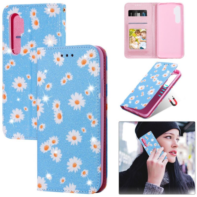 Folio-hoesje Xiaomi Mi Note 10 Lite Oranje Roze Telefoonhoesje Madeliefjes