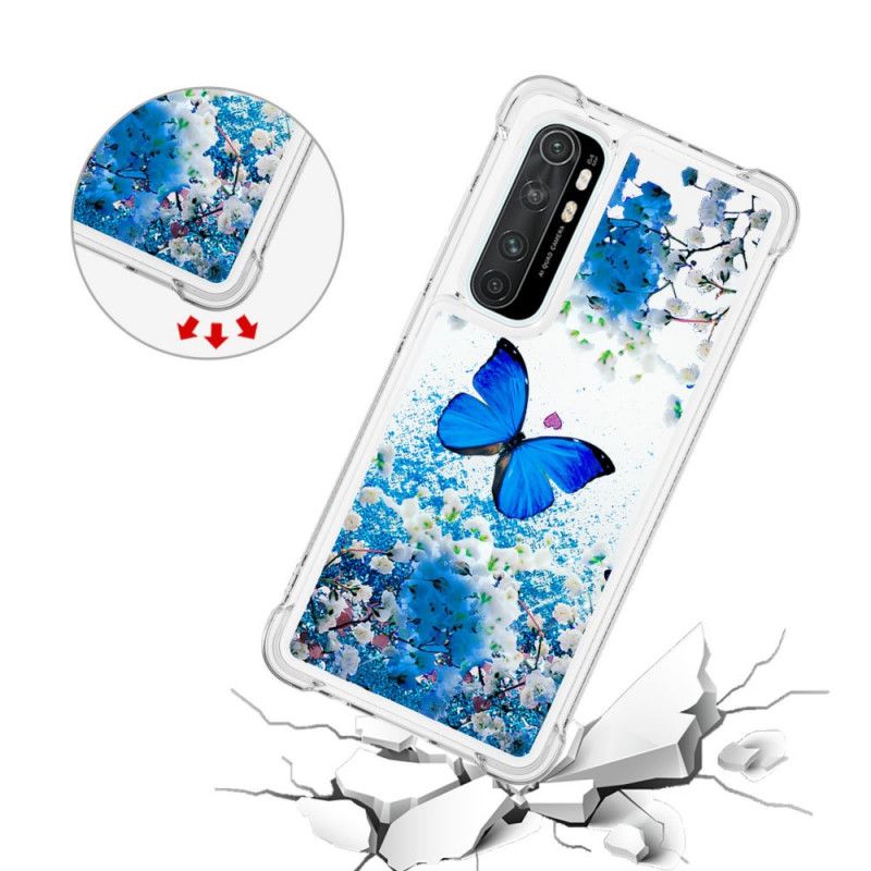 Hoesje voor Xiaomi Mi Note 10 Lite Blauwe Glittervlinders