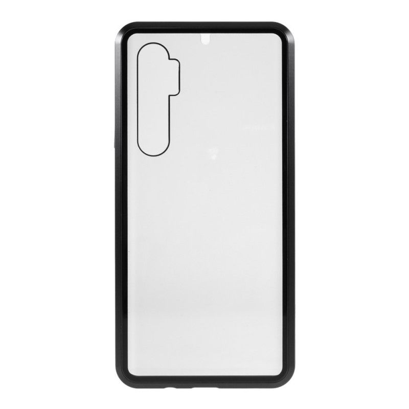 Hoesje voor Xiaomi Mi Note 10 Lite Rood Zwart Metalen Randen En Dubbel Gehard Glas