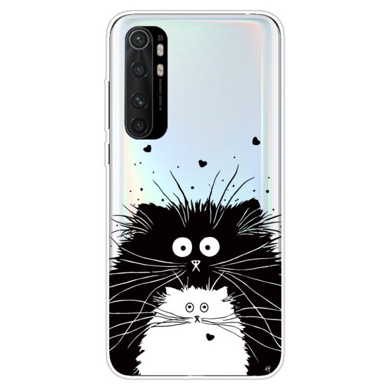 Hoesje voor Xiaomi Mi Note 10 Lite Wit Zwart Charmante Kat