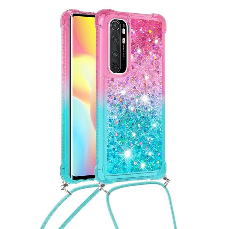 Hoesje Xiaomi Mi Note 10 Lite Lichtblauw Roze Siliconen Glitter En Koord