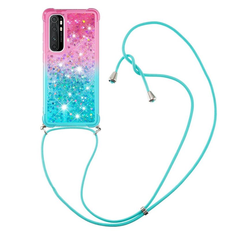 Hoesje Xiaomi Mi Note 10 Lite Lichtblauw Roze Siliconen Glitter En Koord