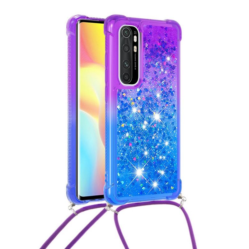 Hoesje Xiaomi Mi Note 10 Lite Lichtblauw Roze Siliconen Glitter En Koord