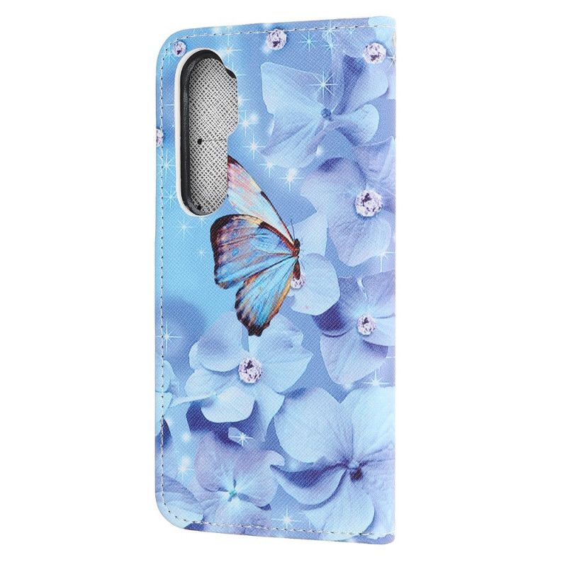 Leren Hoesje voor Xiaomi Mi Note 10 Lite Diamanten Vlinders Met String