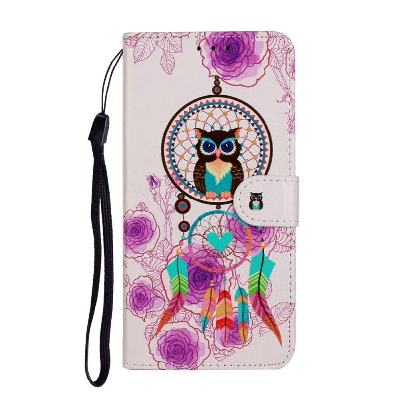 Leren Hoesje voor Xiaomi Mi Note 10 Lite Uil Dromenvanger Met Bloemen