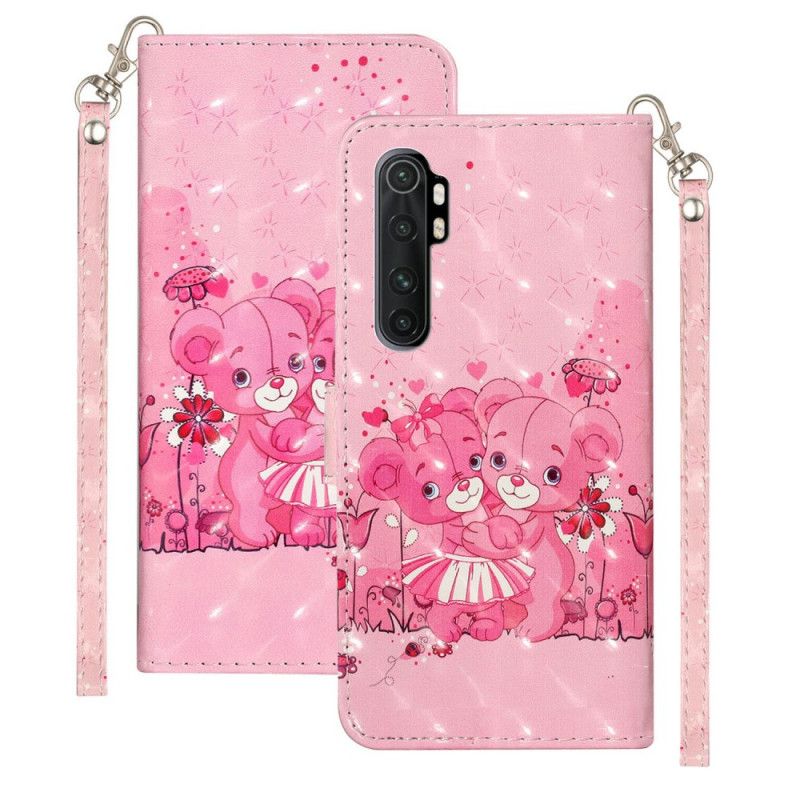 Leren Hoesje Xiaomi Mi Note 10 Lite Teddyberen Lichtvlekjes Met Riempje