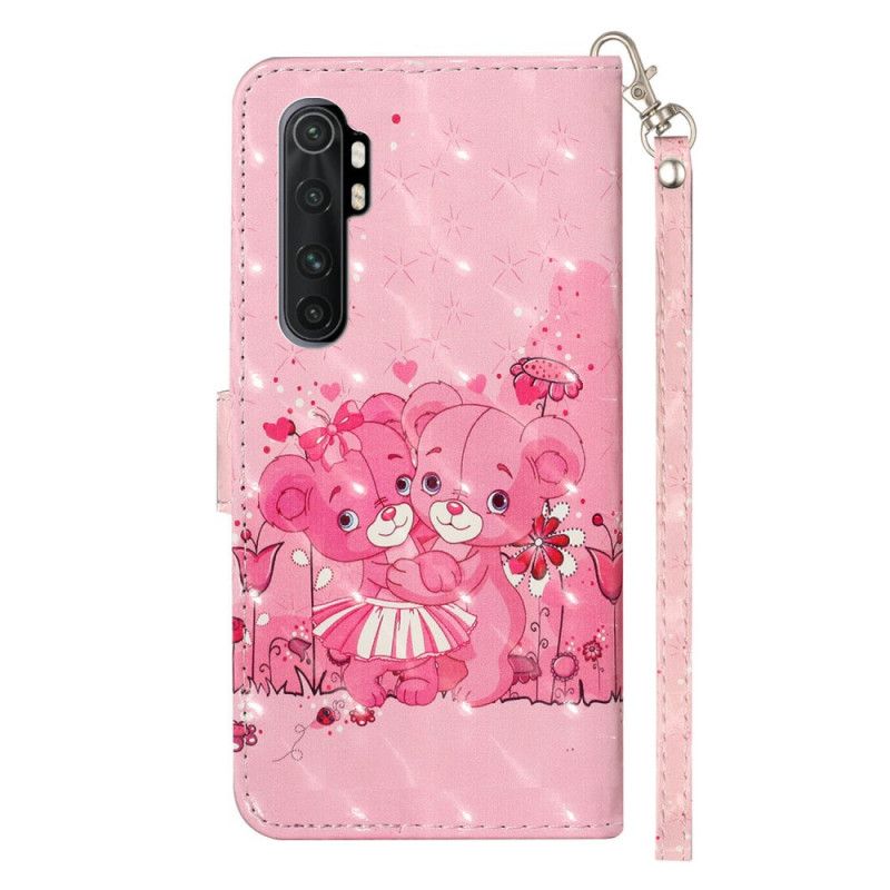 Leren Hoesje Xiaomi Mi Note 10 Lite Teddyberen Lichtvlekjes Met Riempje