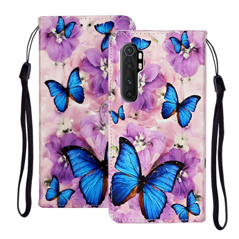 Leren Hoesje Xiaomi Mi Note 10 Lite Telefoonhoesje Blauwe Vlinders In De Bloemen