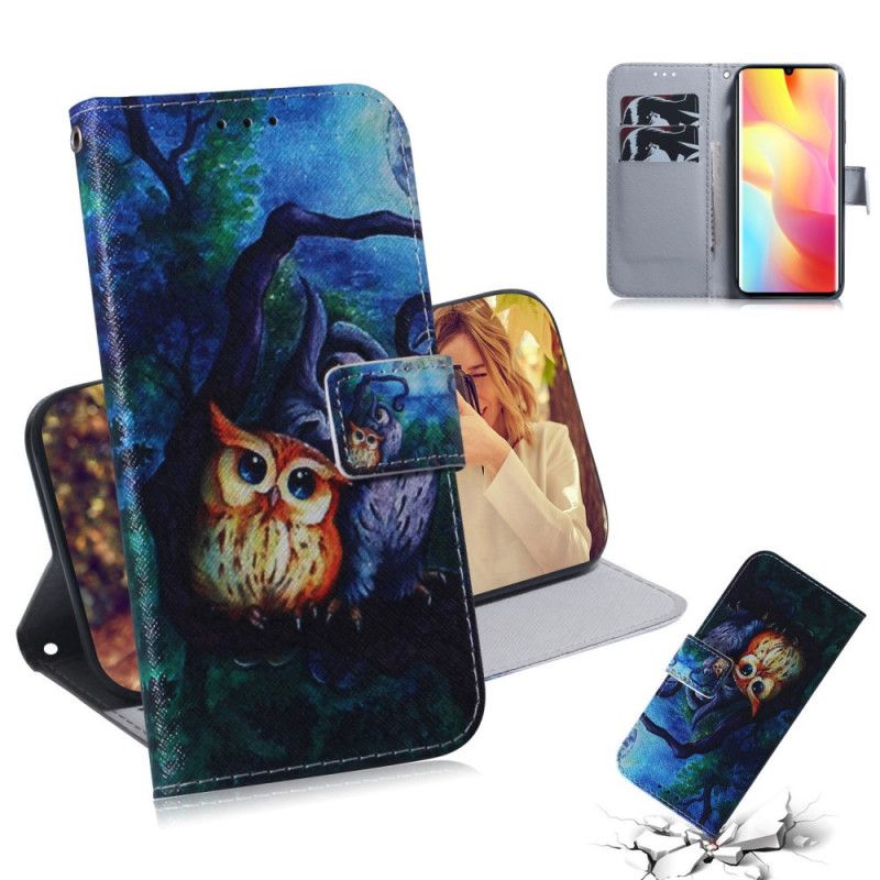 Leren Hoesje Xiaomi Mi Note 10 Lite Uil Schilderij