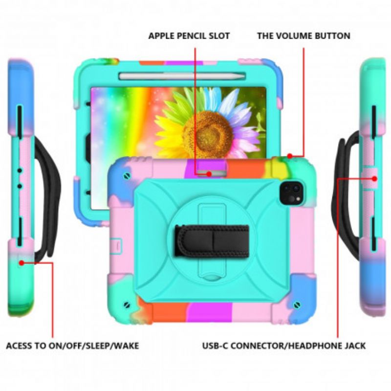 Hoesje iPad Pro 11" (2021) (2020) (2018) Kleuren Van Riem En Schouderriem Bescherming Hoesje