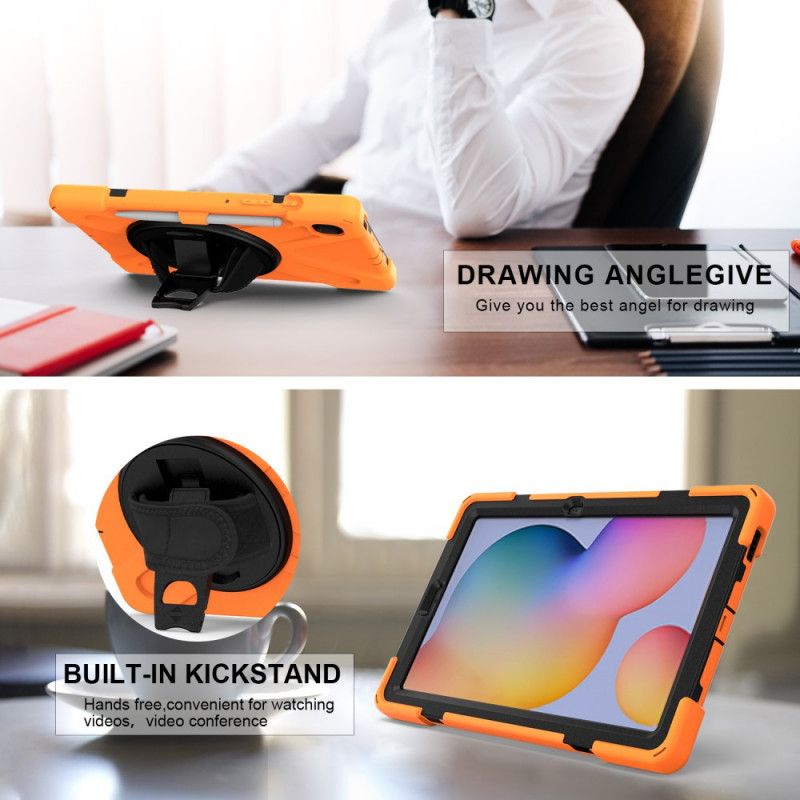 Case Hoesje Samsung Galaxy Tab S6 Lite Rood Zwart Telefoonhoesje Ultrabestendig Met Riem