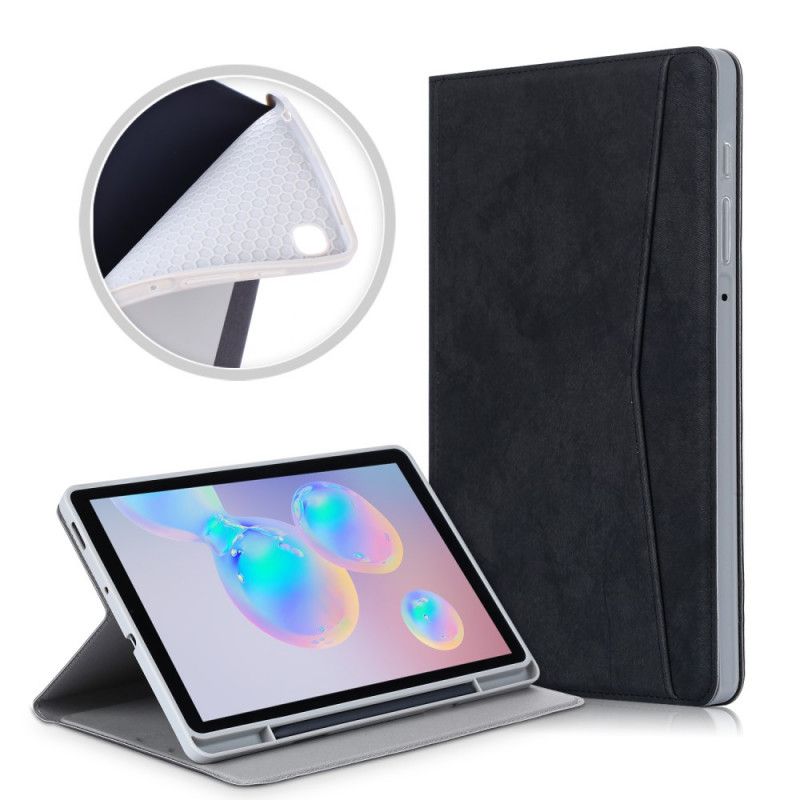 Cover Samsung Galaxy Tab S6 Lite Grijs Zwart Mat Kunstleer