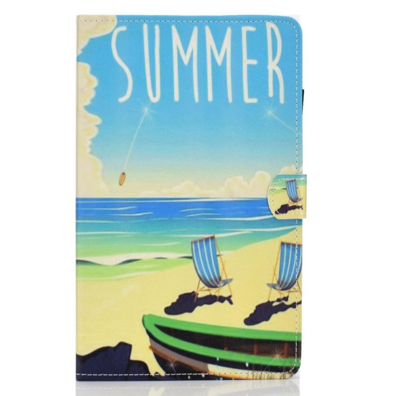 Flip Case Leren Samsung Galaxy Tab S6 Lite Lichtblauw Groen Strand