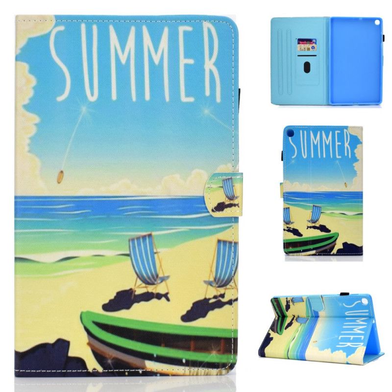 Flip Case Leren Samsung Galaxy Tab S6 Lite Lichtblauw Groen Strand