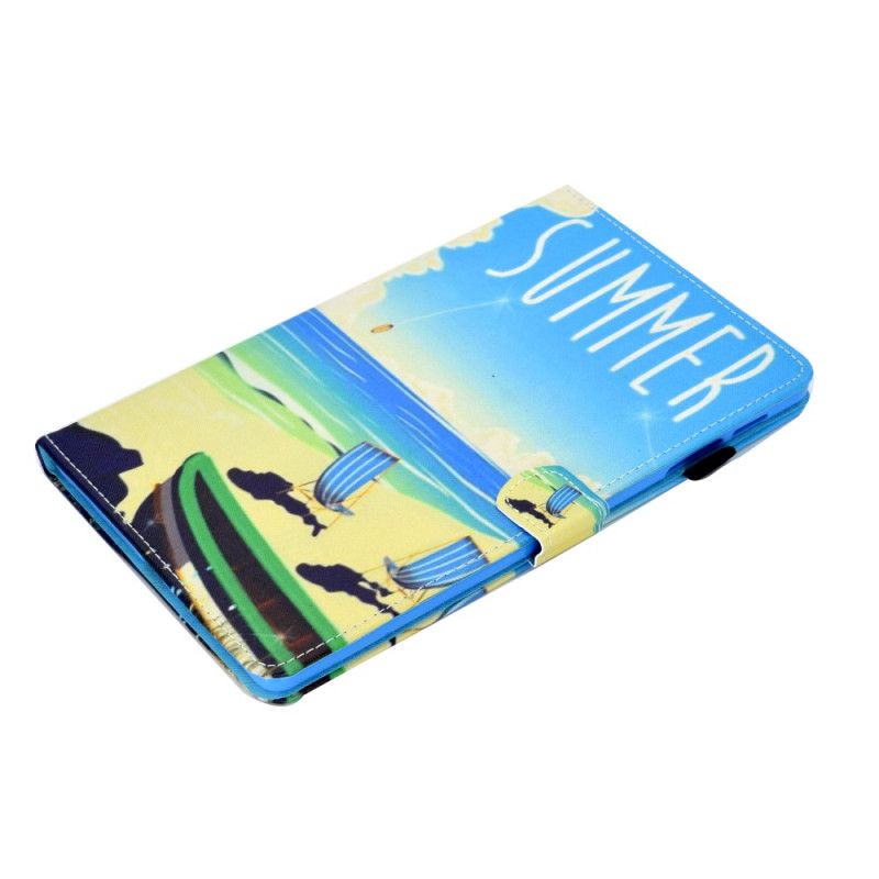 Flip Case Leren Samsung Galaxy Tab S6 Lite Lichtblauw Groen Strand