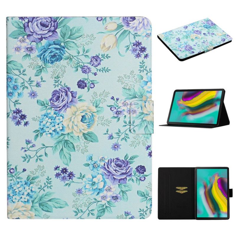 Leren Hoesje Samsung Galaxy Tab S6 Lite Grijs Zwart Telefoonhoesje Bloemen Bloemen Bloemen