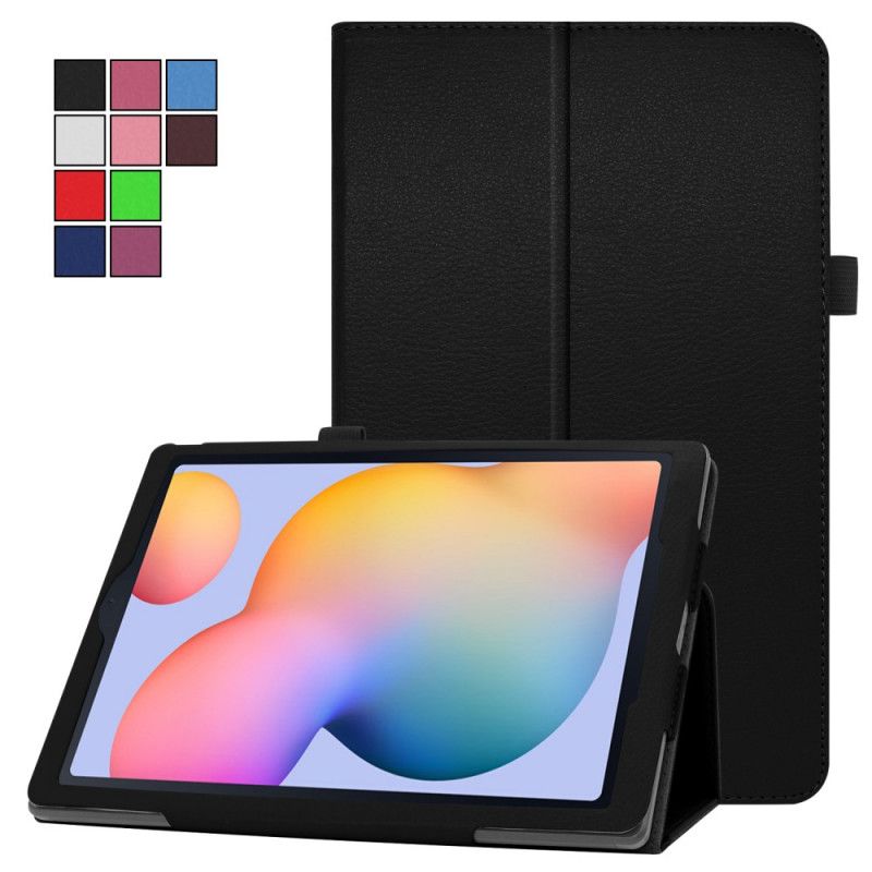 Leren Hoesje Samsung Galaxy Tab S6 Lite Wit Zwart 2 Flappen Van Lychee-Imitatieleer