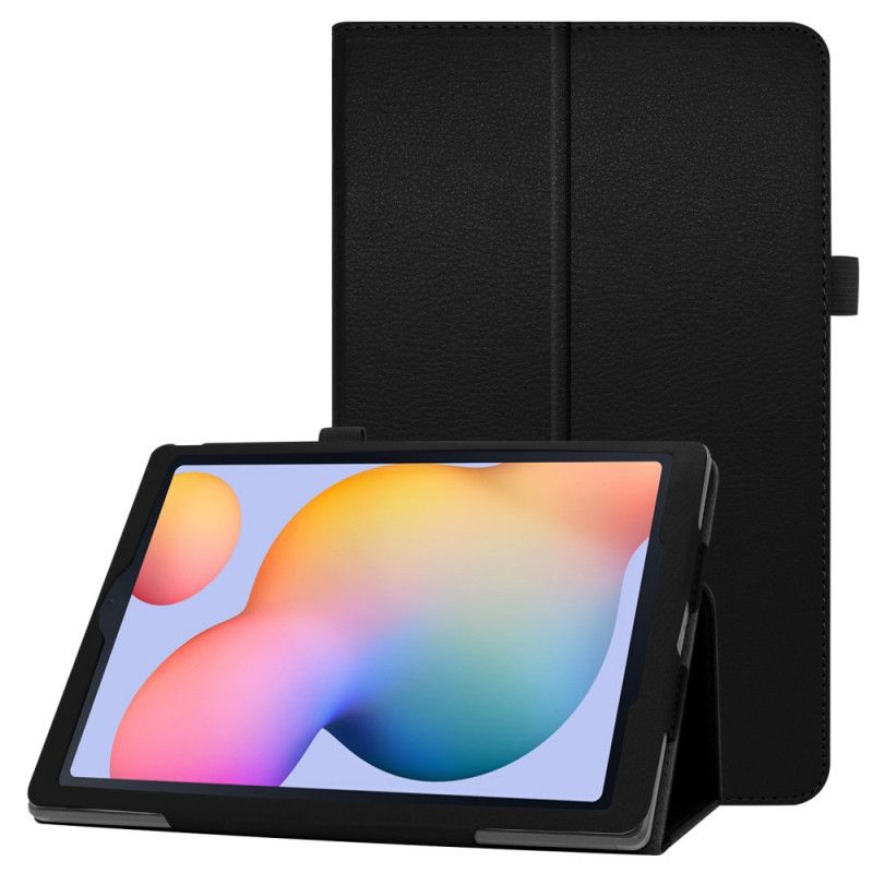 Leren Hoesje Samsung Galaxy Tab S6 Lite Wit Zwart 2 Flappen Van Lychee-Imitatieleer