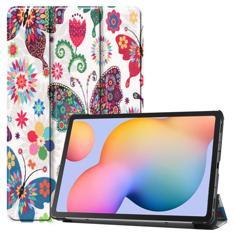 Smart Case Samsung Galaxy Tab S6 Lite Retro Vlinders En Bloemen