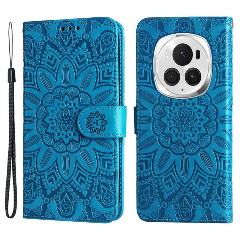 Bescherming Hoesje Honor Magic 6 Pro Zonnebloempatroon Met Riempje