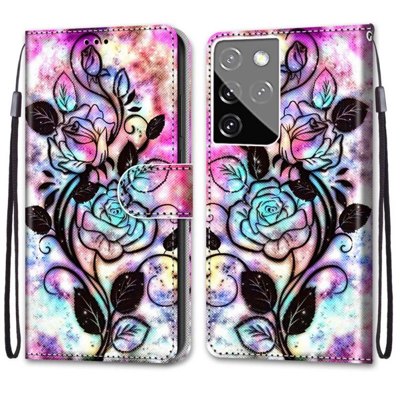 Bescherming Hoesje Samsung Galaxy S21 Ultra 5G Telefoonhoesje Neonbloemen