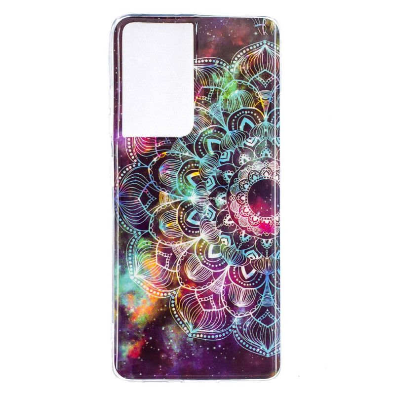 Case Hoesje Samsung Galaxy S21 Ultra 5G Donkerrood Zwart Telefoonhoesje Fluorescerende Bloemenreeks