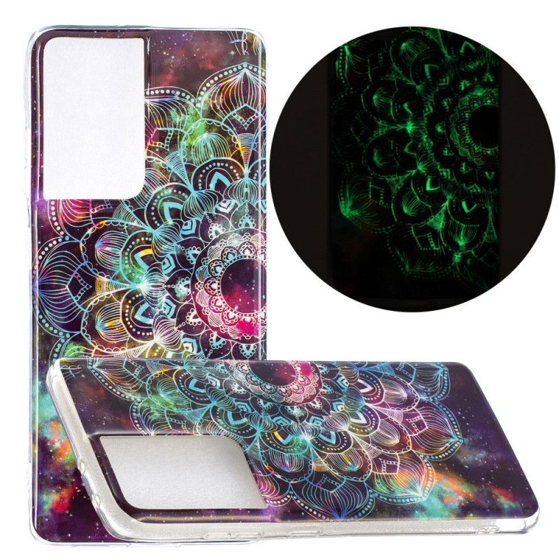 Case Hoesje Samsung Galaxy S21 Ultra 5G Donkerrood Zwart Telefoonhoesje Fluorescerende Bloemenreeks