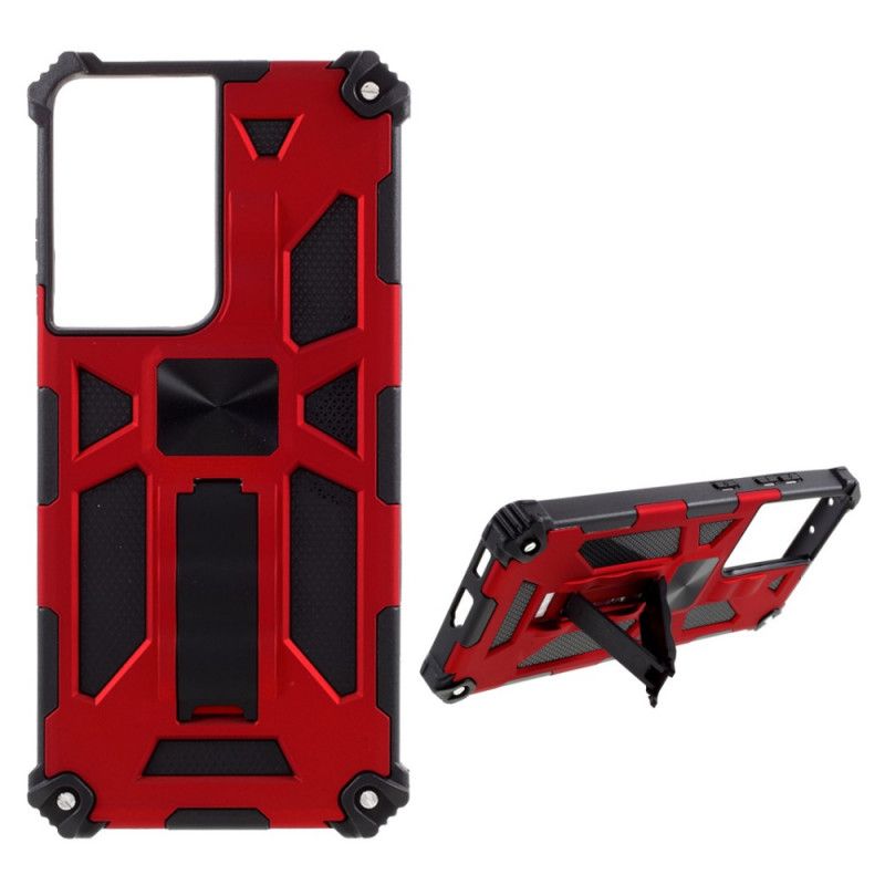 Case Hoesje Samsung Galaxy S21 Ultra 5G Rood Zwart Telefoonhoesje Tweekleurige Verwijderbare Steun