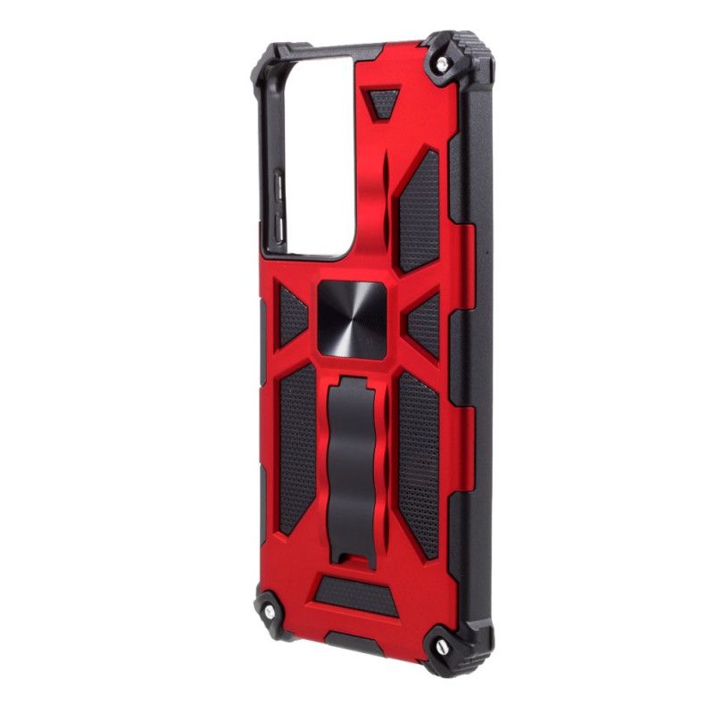 Case Hoesje Samsung Galaxy S21 Ultra 5G Rood Zwart Telefoonhoesje Tweekleurige Verwijderbare Steun