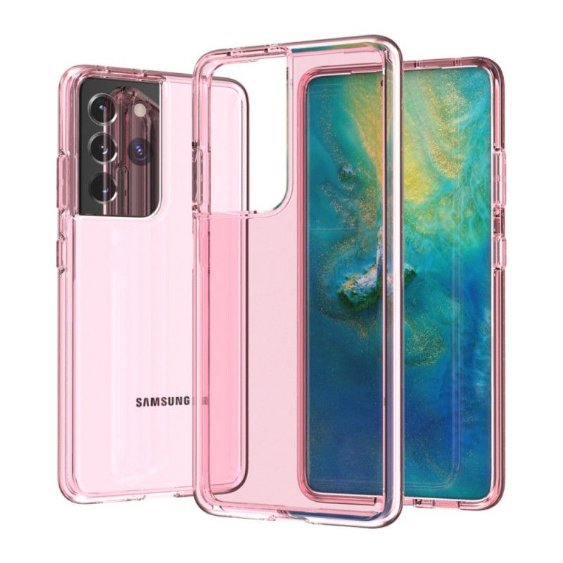 Case Hoesje Samsung Galaxy S21 Ultra 5G Roze Grijs Telefoonhoesje Transparant Gekleurd