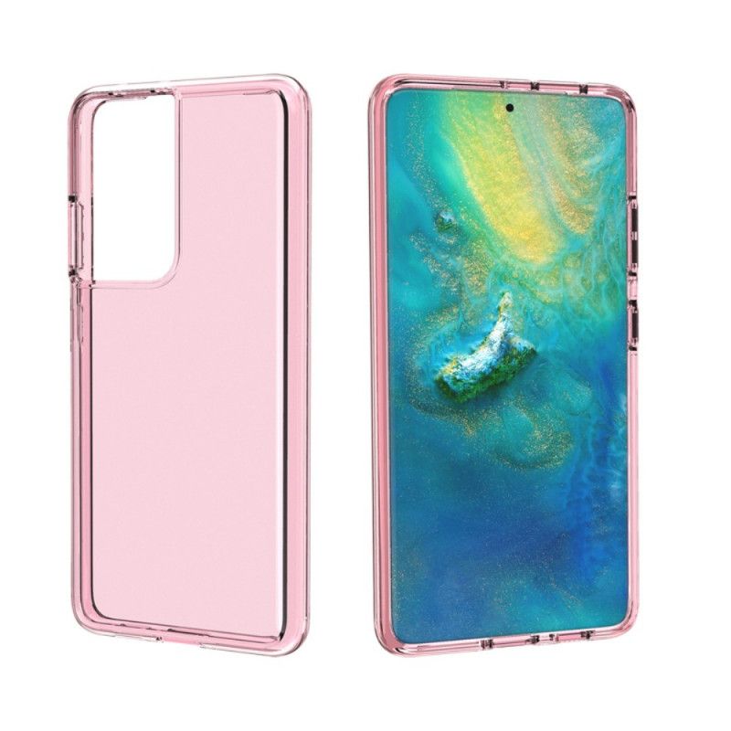 Case Hoesje Samsung Galaxy S21 Ultra 5G Roze Grijs Telefoonhoesje Transparant Gekleurd