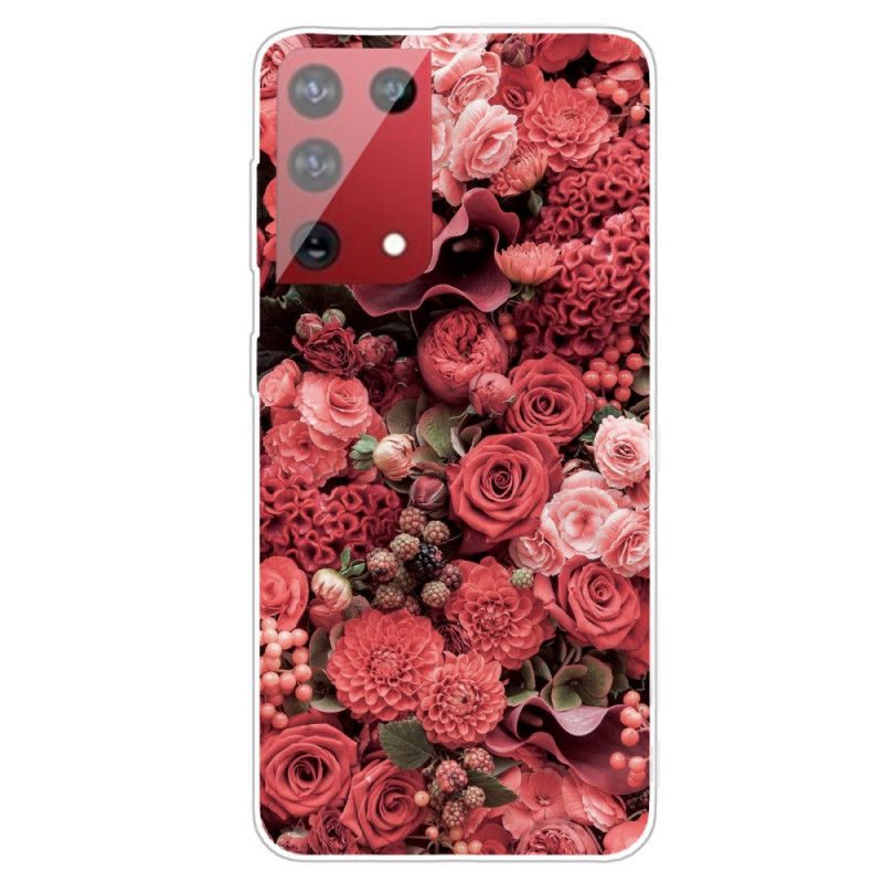 Case Hoesje Samsung Galaxy S21 Ultra 5G Roze Rood Telefoonhoesje Intense Bloemen