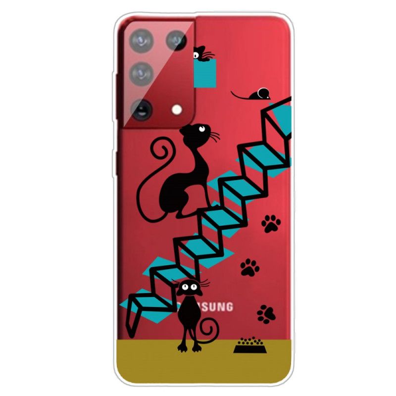 Case Hoesje Samsung Galaxy S21 Ultra 5G Telefoonhoesje Grappige Katten