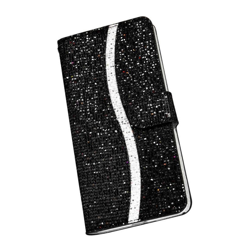Cover Folio-hoesje Samsung Galaxy S21 Ultra 5G Donkerblauw Zwart Telefoonhoesje Ontwerp Met Glitter