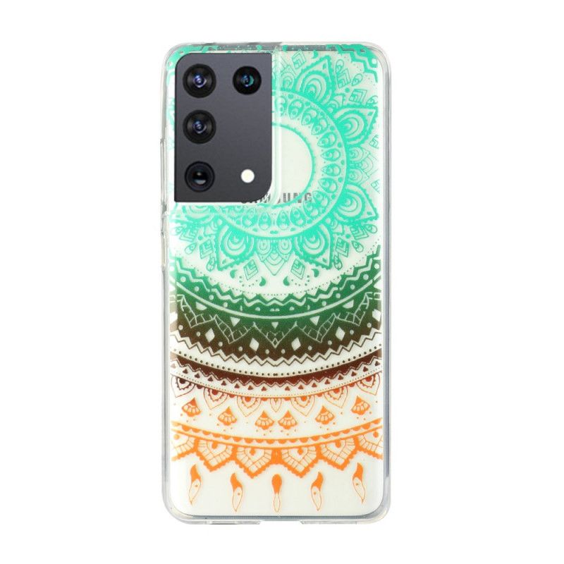 Cover Hoesje Samsung Galaxy S21 Ultra 5G Groen Zwart Telefoonhoesje Transparante Bloemenmandala