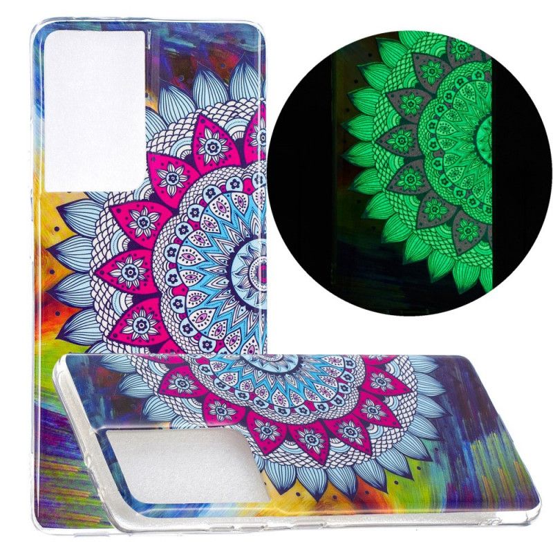 Cover Hoesje Samsung Galaxy S21 Ultra 5G Telefoonhoesje Fluorescerende Mandala