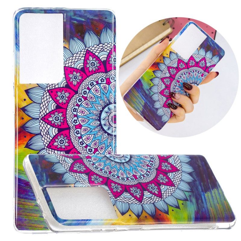 Cover Hoesje Samsung Galaxy S21 Ultra 5G Telefoonhoesje Fluorescerende Mandala