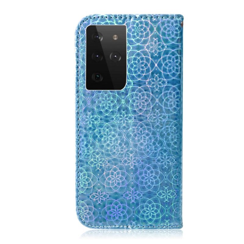 Flip Case Leren Samsung Galaxy S21 Ultra 5G Grijs Zwart Pure Kleur