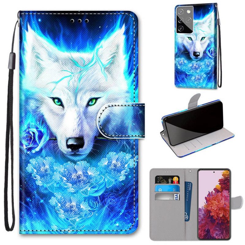 Flip Case Leren Samsung Galaxy S21 Ultra 5G Magische Wolf