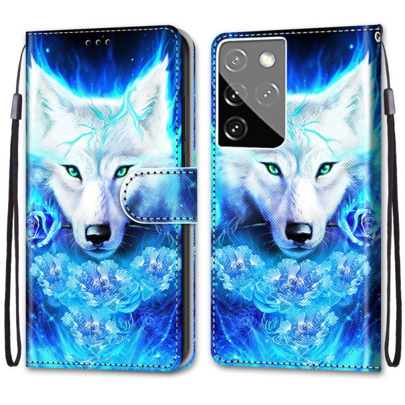 Flip Case Leren Samsung Galaxy S21 Ultra 5G Magische Wolf