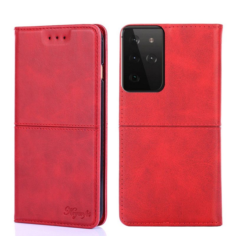 Folio-hoesje Samsung Galaxy S21 Ultra 5G Rood Zwart Telefoonhoesje Couture Leerstijl