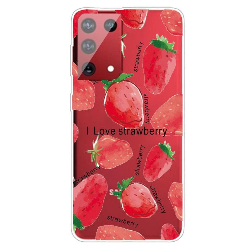 Hoesje Samsung Galaxy S21 Ultra 5G Aardbeien / Ik Hou Van Aardbei